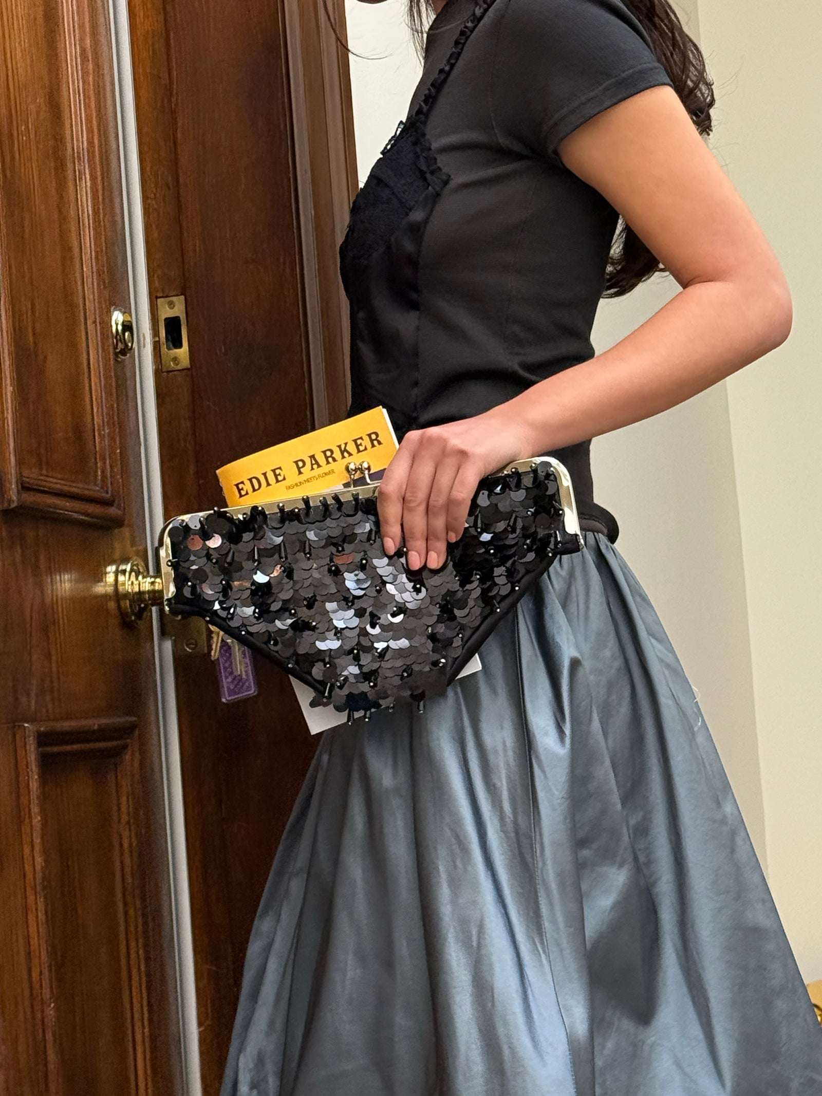 Undies Clutch in Black Sequins