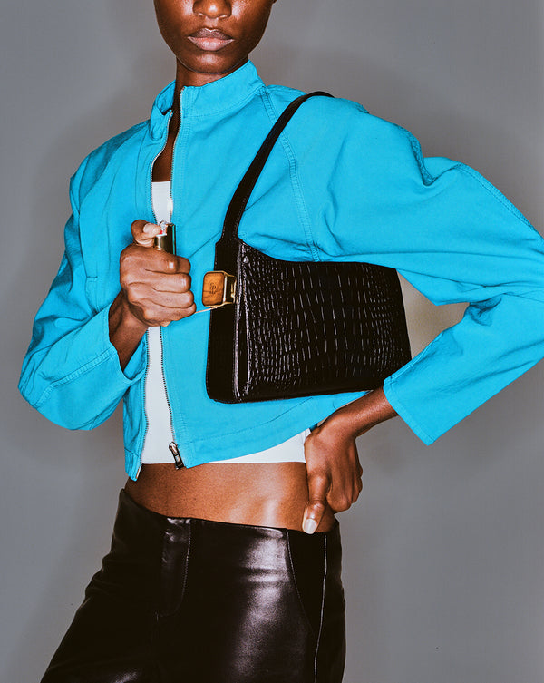 Burn Shoulder Bag in Black Croc