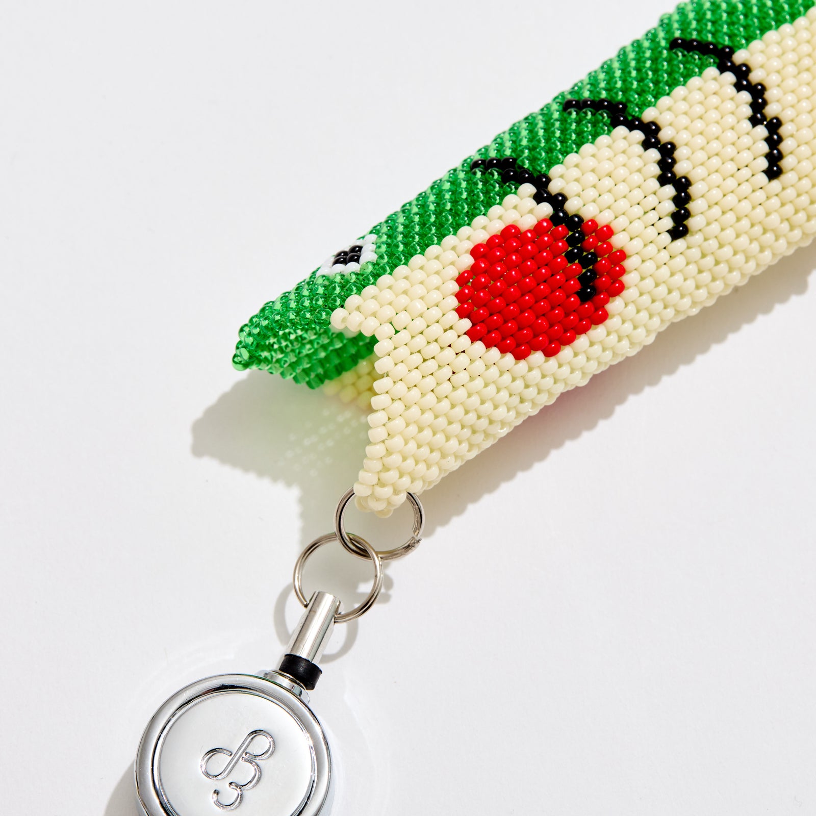 Retractable Lighter Keychain in Green Beaded Fish