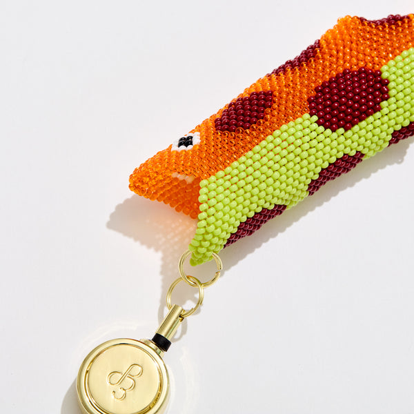 Retractable Lighter Keychain in Orange Beaded Fish