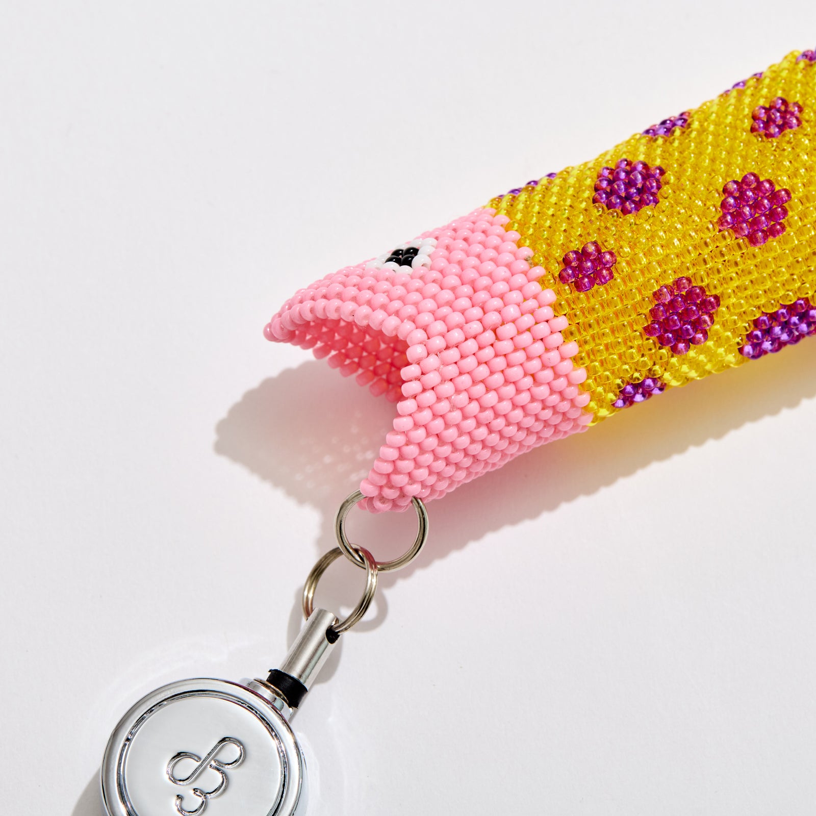 Retractable Lighter Keychain in Pink Beaded Fish
