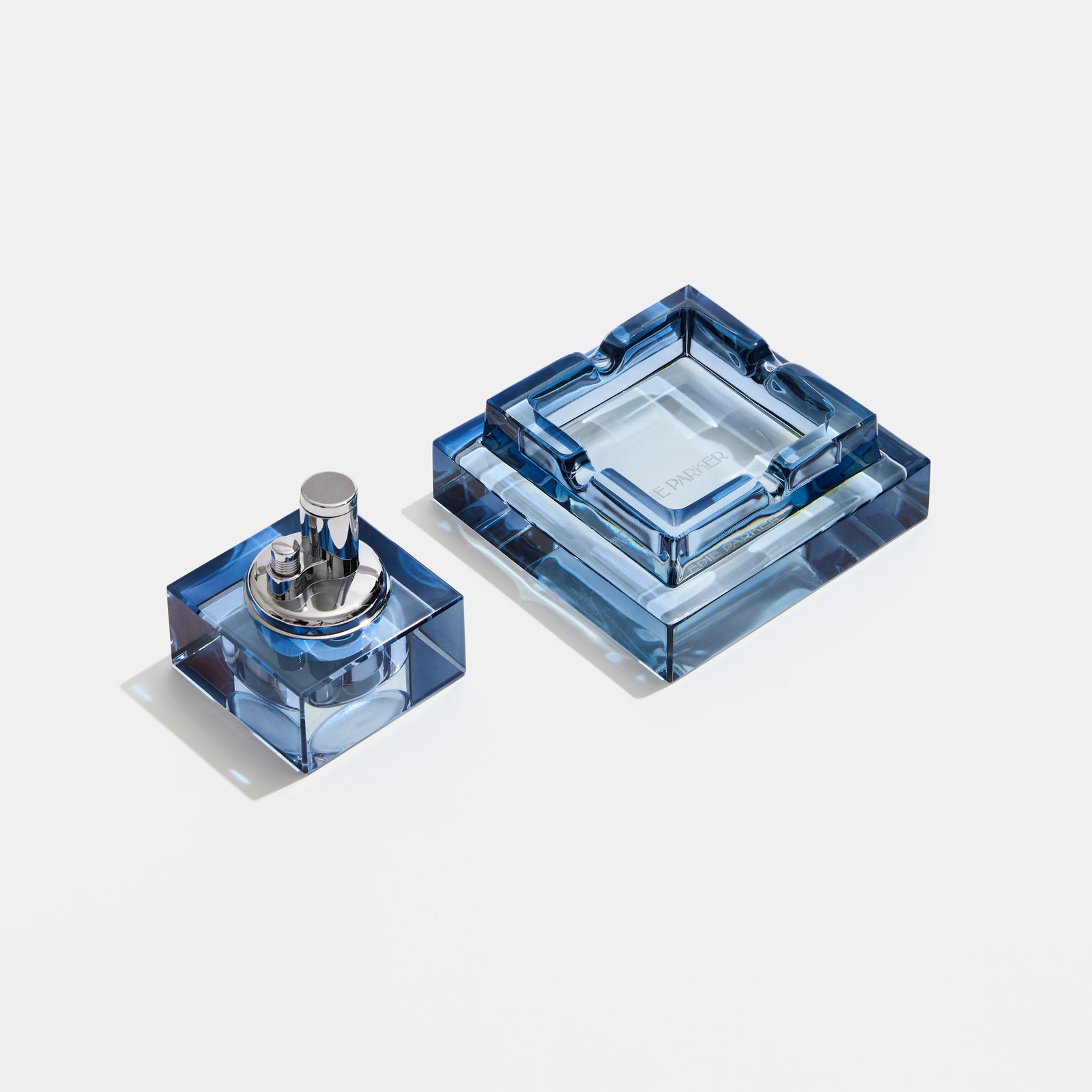 Square Glass Tabletop Lighter in Ice Blue