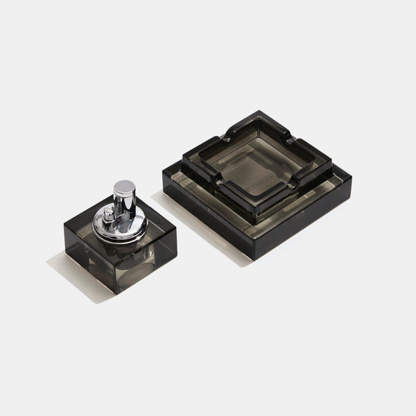 Square Glass Tabletop Lighter in Smoky Quartz