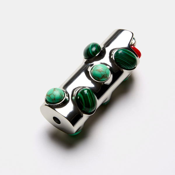 Stoned Lighter Case in Silver Malachite