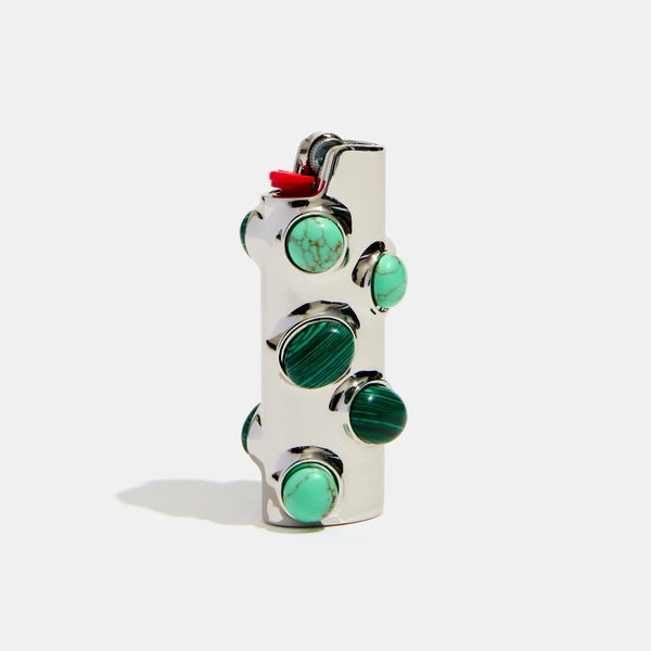 Stoned Lighter Case in Silver Malachite