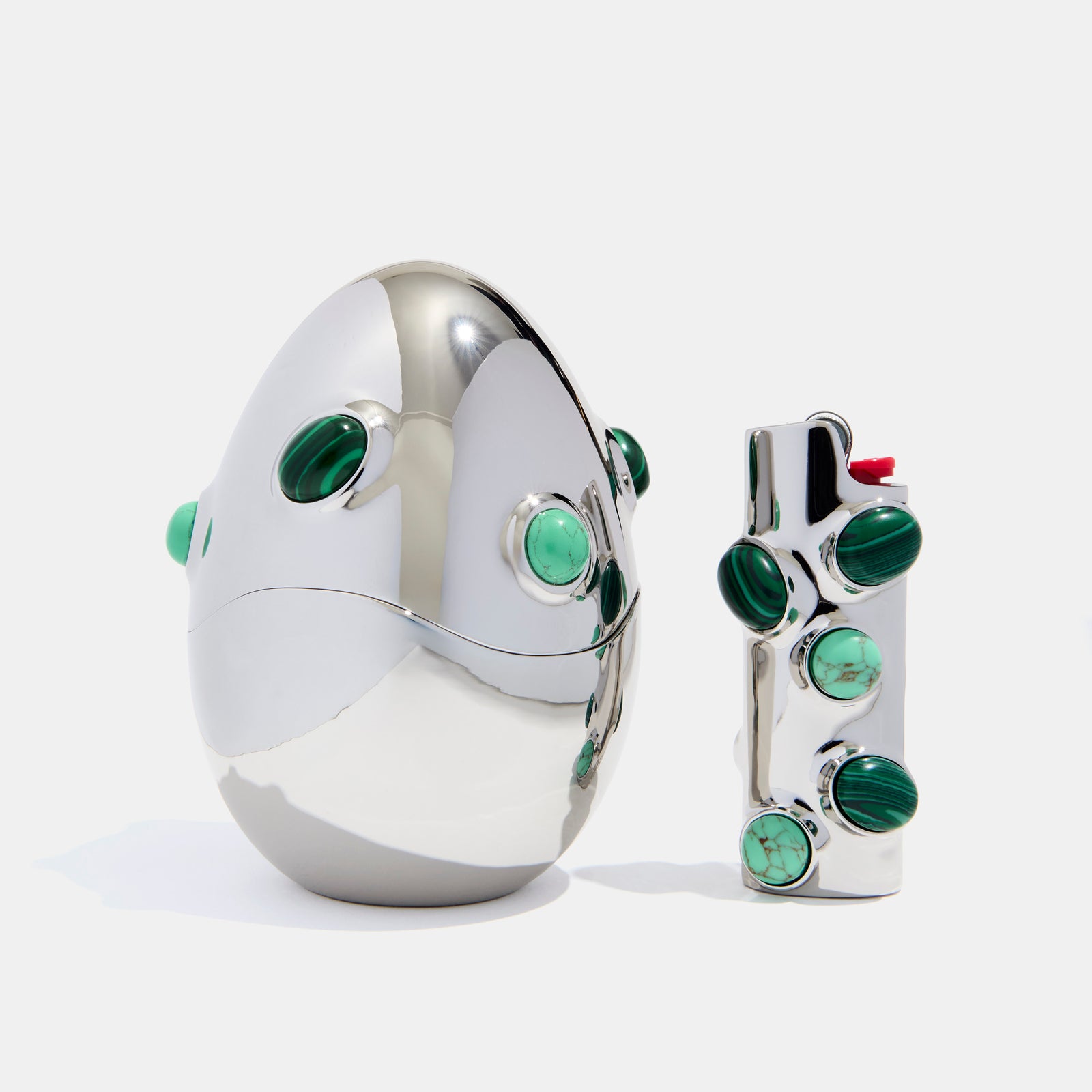 Heirloom Egg Cig Holder in Silver Malachite