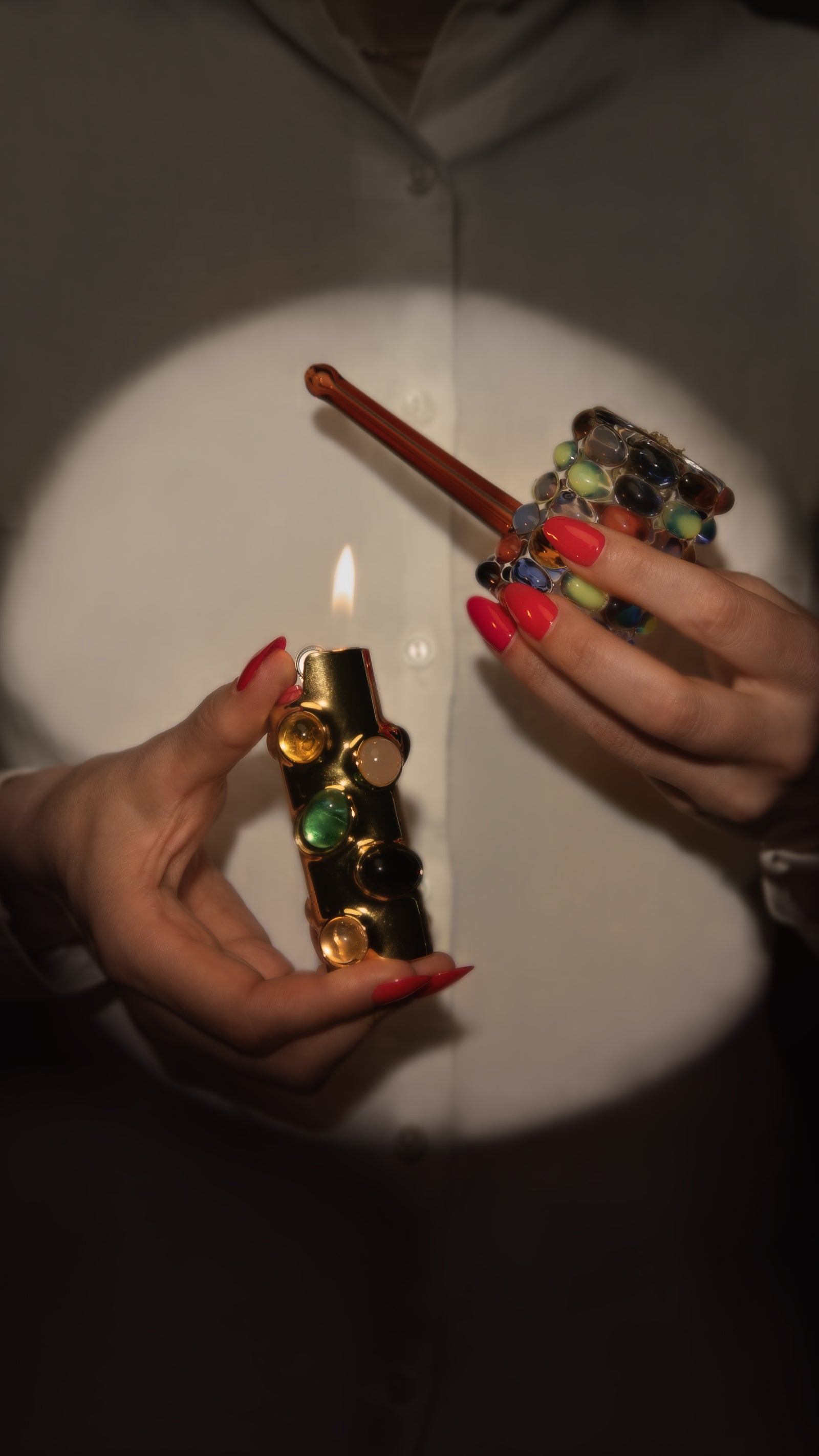 Edie Parker x Wes Anderson's Phoenician Scheme Lighter Case in Gold Multi-stone