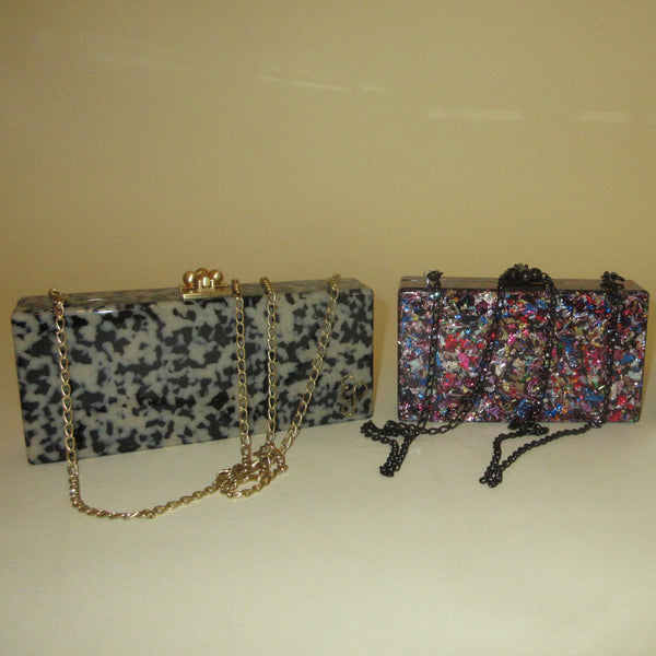 Box Clutch with Crossbody Chain in Sample Sale
