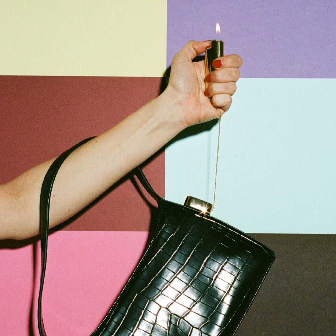 Burn Shoulder Bag in Black Croc