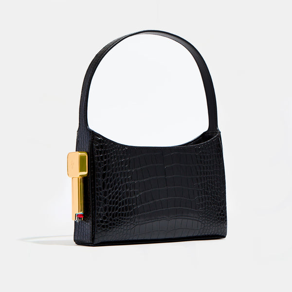Burn Shoulder Bag in Black Croc