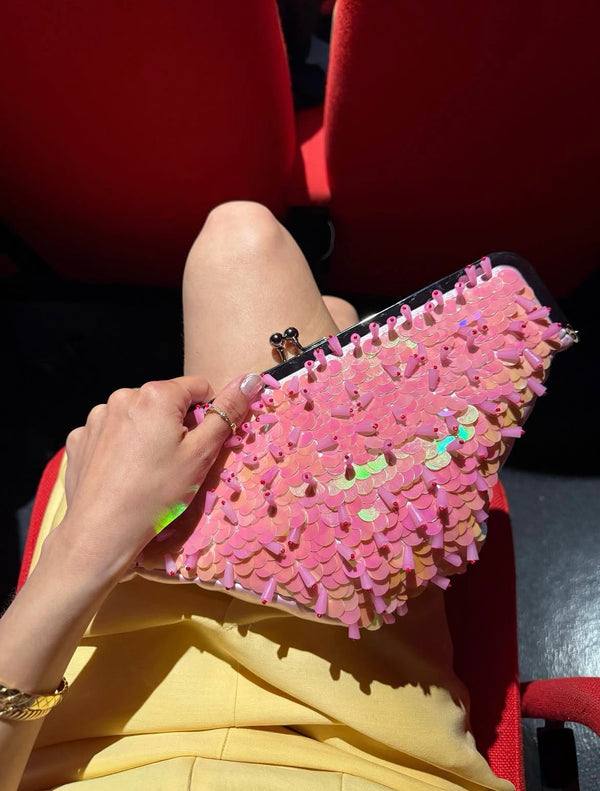 Undies Clutch in Pink Sequins