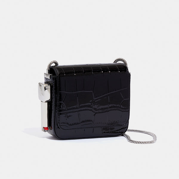 Saturday Small Croc Effect Patent Leather Pouch in Black - The